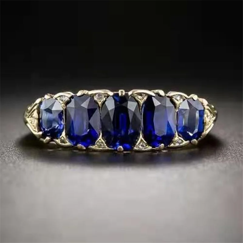 

Exquisite Royal Blue Zircon Wedding Ring For Women Oval Crystal Fashion Rings Jewelry Hand Accessories Size 5-11