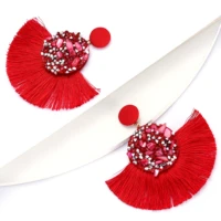 hocole colorful round earing bohemian crystal long tassel earrings for women big stone drop earrings statement luxury jewelry