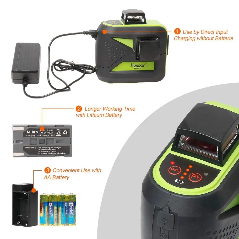 Huepar 8 Lines 2x360 Cross Laser Level Measure Rotary Line Red Beam Self-leveling Manual Mode Use Li-ion Battery | Инструменты