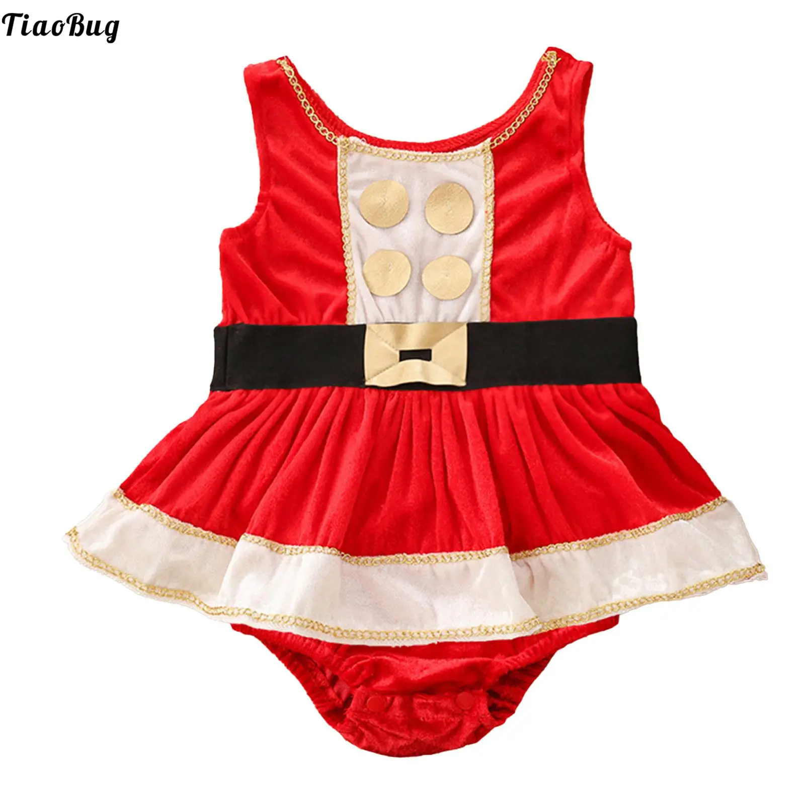 

Бархатный комбинезон для новорожденных TiaoBug с золотой цепочкой, плиссированный комбинезон с круглым вырезом без рукавов и подолом-пачкой для рождественской вечеринки