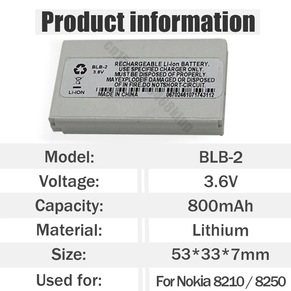 1-20PCS BLB-2 BLB 2 BLB2 Replacement Li-ion Phone Battery For Nokia 8210 8250 8850 8910 8310 5210 6500 6590 6510 3610 8270 8910i |