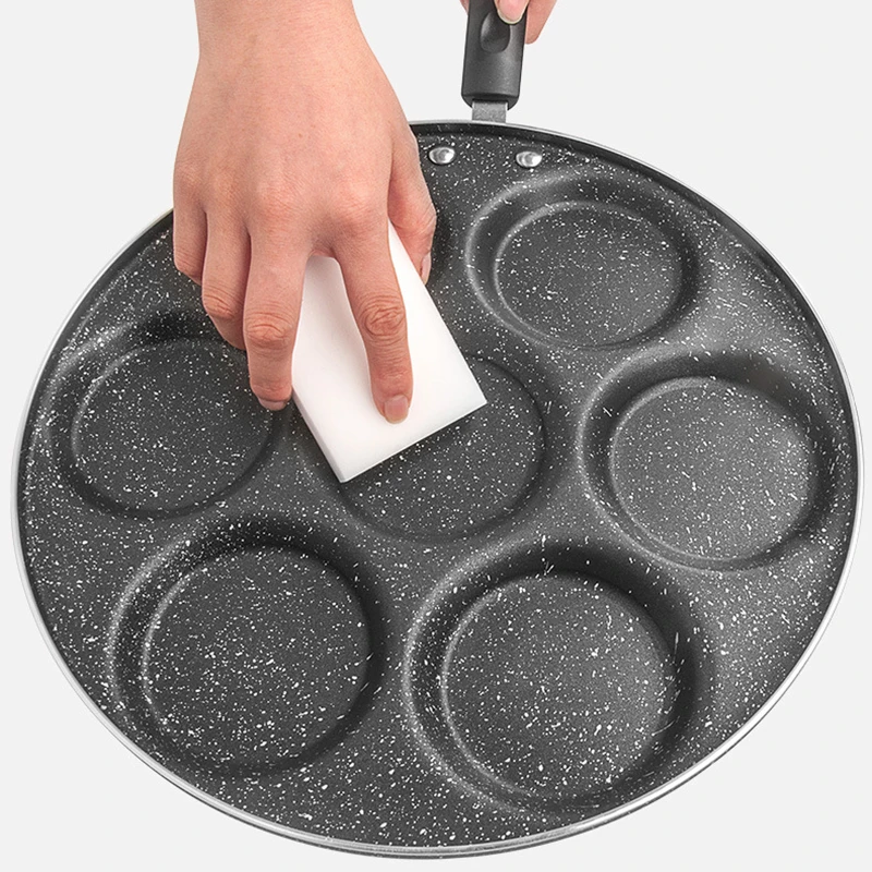 Newest 7 Hole Omelet Pan for Burger Eggs Ham Pancake Maker Wooden Handle Frying Pot Non-stick Breakfast | Дом и сад