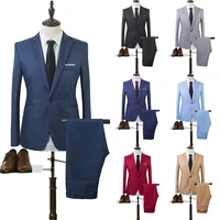 2pcs set formal suit men business wedding party office work gentleman suit men clothing fashion single button solid blazers men