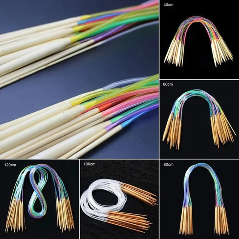 18Pcs/Set Circular Knitting Needles Set DIY Double Cusp Crochet Hooks 100% Bamboo Sewing 40-120cm | Дом и сад
