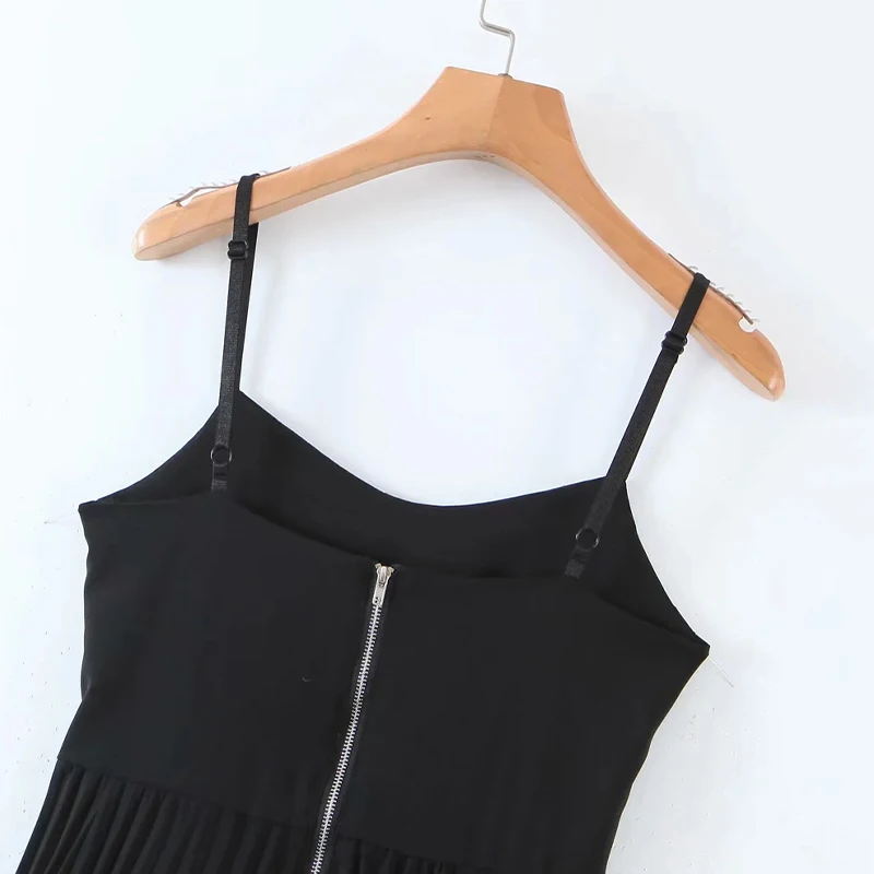 

ZA 2021 new Women summer fashion Solid mini dresses Folds decoration Sling dresses Receive waist Backless Sexy mini dresses