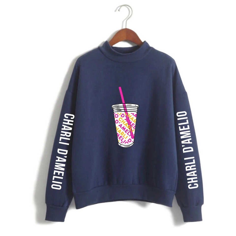 

Fashion Oversized Hoodie Harajuku Turtleneck Sweatshirt O-neck Pullover Charli D'Amelio Black Plus Size Winter Clothes Women