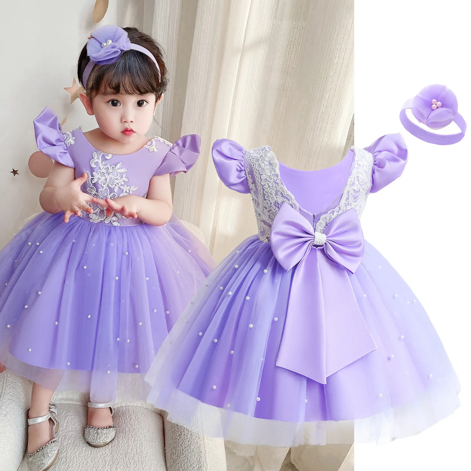 

Кружевное платье с вышивкой, для маленьких девочек, платье принцессы с бантом, Тюлевое, для вечеринки, свадьбы, дня рождения, платья-пачки дл...