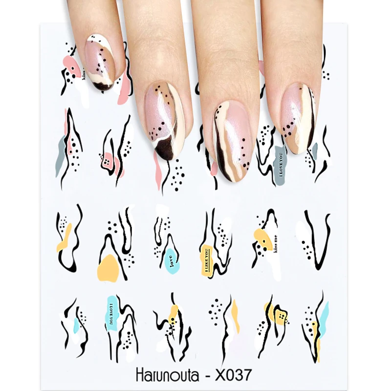 

12 Sheets Artistics Color Block Water Decals Face Stripe Line Flower Leaf Transfer Stickers for Nails Decoration Slider 1pc
