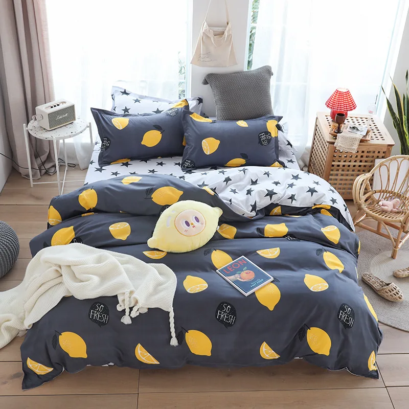

1314 Cute bed linens peach print Home textile bedding luxury fruit duvet cover set sheet bedclothes 3/4pcs girls gift queen size