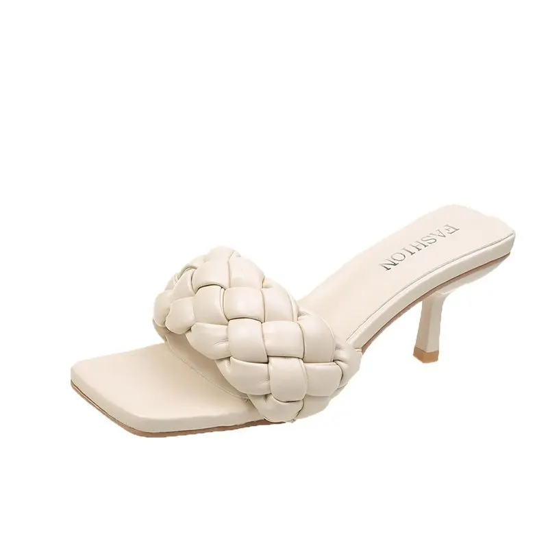 

Women's Summer High Heel Slippers 2021 Summer New Square Toe Open Toe High Heel Fashionable Outdoor Sandals