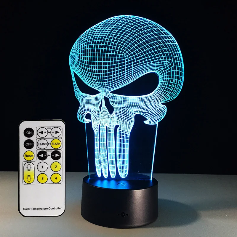 Светодиодный ночсветильник в виде черепа акриловый цветной 3D Голограмма иллюзия