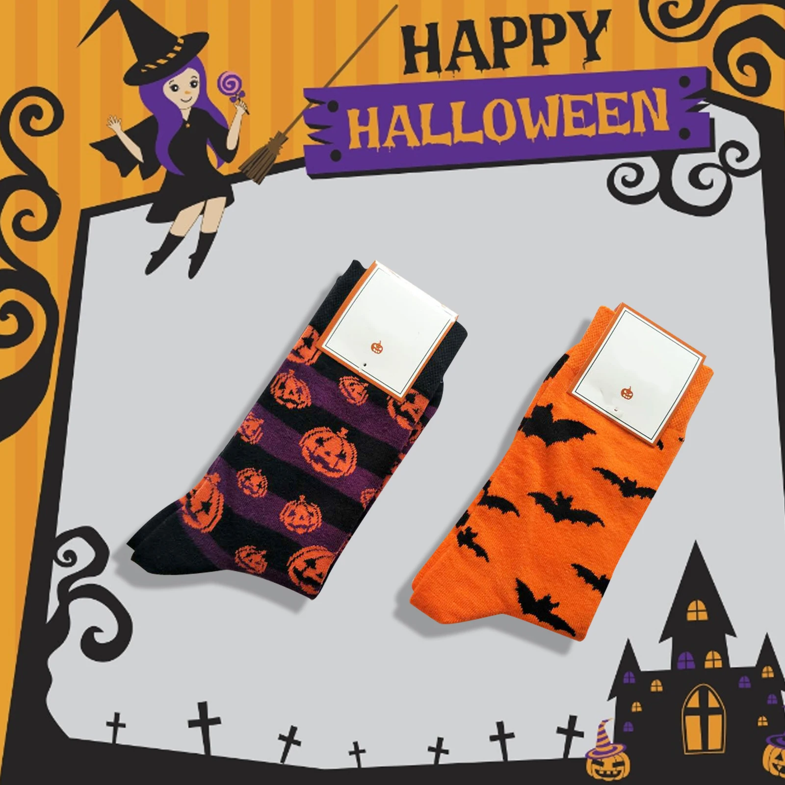 

Носки мужские спортивные дышащие, 5 пар, с принтом тыквы, летучей мыши