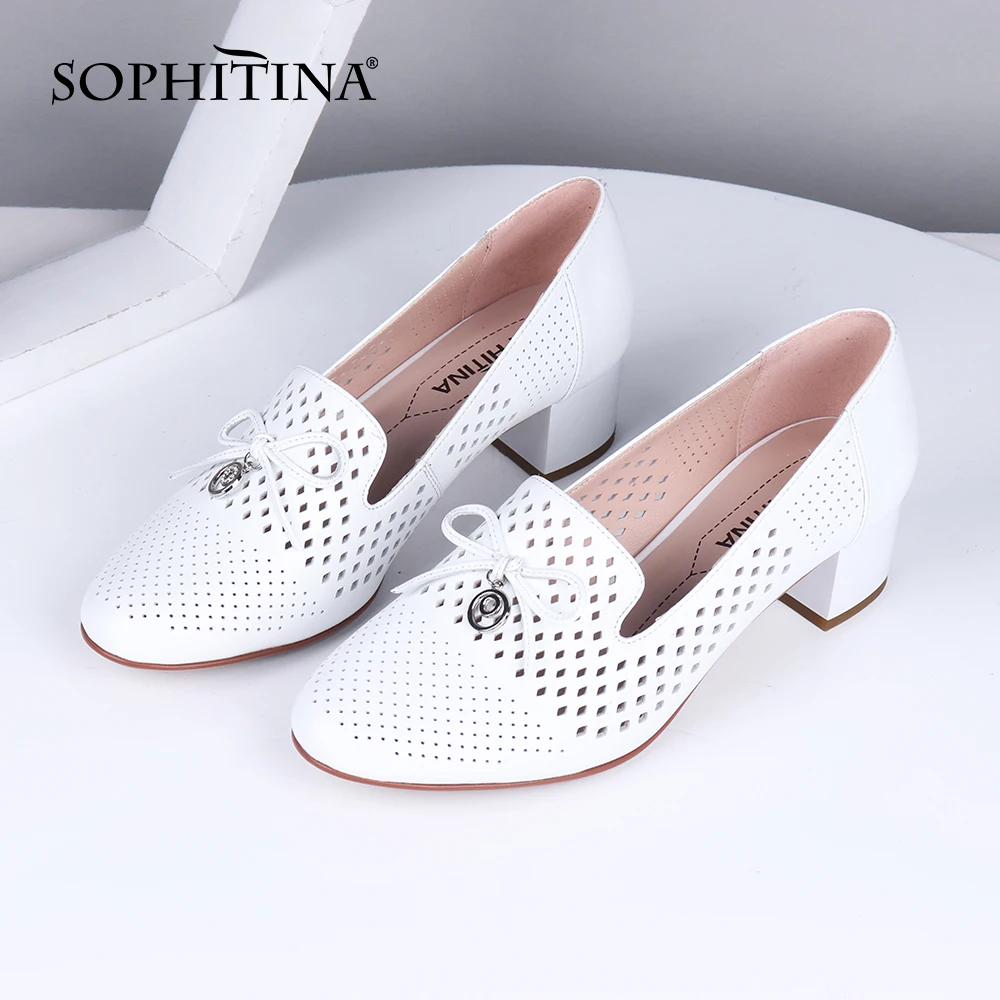 SOPHITINA/туфли лодочки на квадратном каблуке Женские дышащие офисные туфли белого