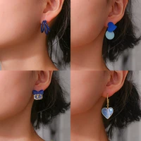 korean fashion geometric acrylic resin blue earrings for women simple round flower drop dangle earrings summer party jewelry
