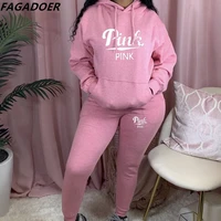 fagadoer hoodies tracksuits casual pink letter print hoody and pant two piece sets women 2pcs sweatsuits outfits female clothes