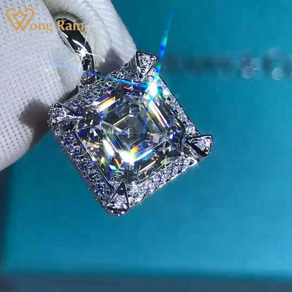 

Wong Rain 925 Sterling Silver Asscher Cut 3 CT D Created Moissanite Gemstone Wedding Party Pendant Neckalce Customized Jewelry