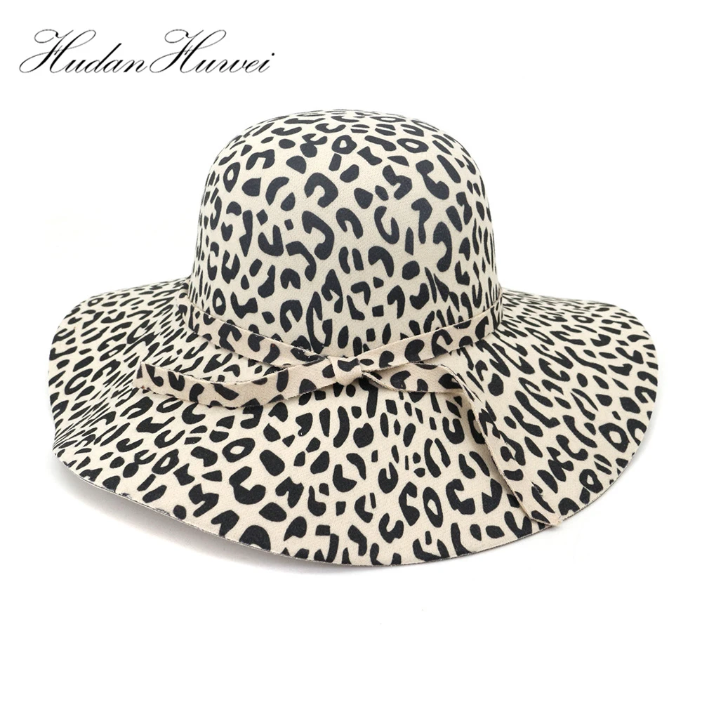 

Large Brim Leopard Print Felt Dome Hat Wome Fedora Hats Fascinators Hat for Women Elegant Floppy Cap Sun Protection Chapeau