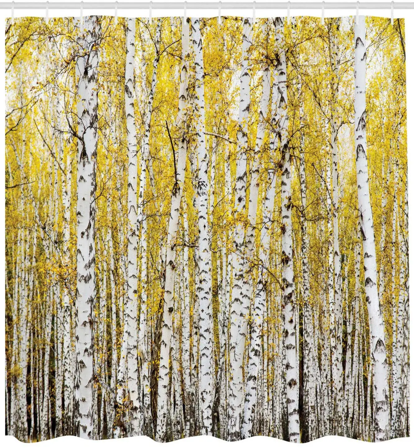 Штора для душа с изображением леса берёзы золотых и желтых листьев|Шторы душа| |
