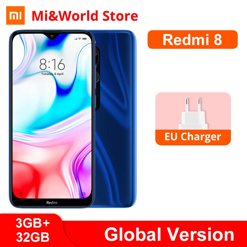Мобильный телефон Xiaomi Redmi 8 глобальная версия 3 ГБ 32 Snapdragon 439 двойная камера 12 МП