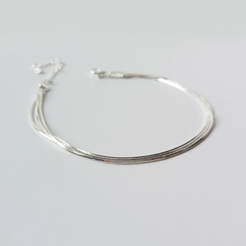 

POPACC 925 Sterling Silver Simple Snake Bone Chain Anklet Bracelet For Women Girl Gift