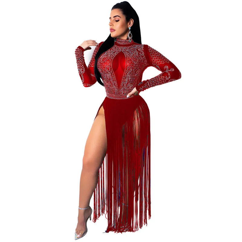 Для женщин сексуальная прозрачная Клубное платье с бриллиантами тиснения из прозрачной сетки с бахромой вечерние блестящие туфли прозрачное облегающее платье