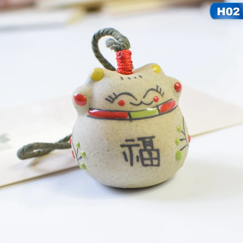 Мини-керамические ветряные колокольчики Lucky Cat, подвеска, украшение для автомобиля, подвесные фигурки феи, Миниатюрные Колокольчики с колокольчиком, домашний декор