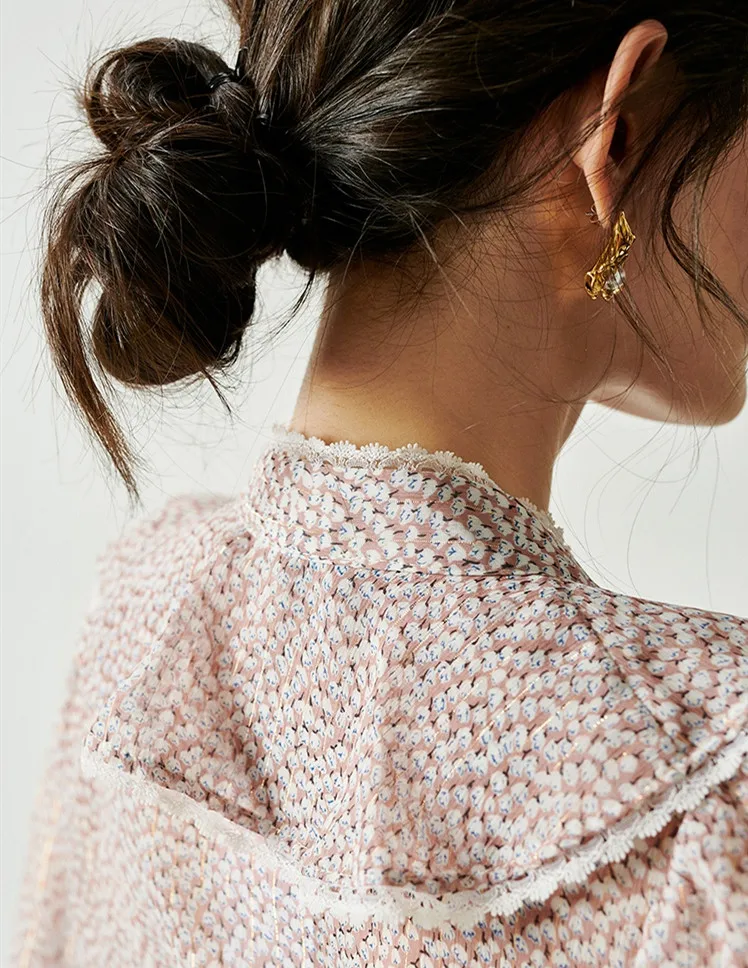 Женская блузка с оборками и цветочным принтом женская одежда длинным рукавом