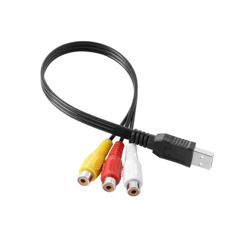 

1pcs USB Male Plug To 3 RCA Female Adapter Audio Converter Video AV A/V Cable USB To RCA Cable For HDTV TV Television Wire Cord