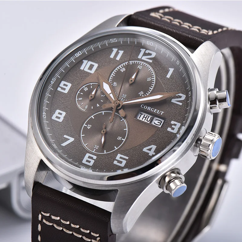 Мужские наручные часы с кожаным ремешком водонепроницаемые до 30 м | Наручные