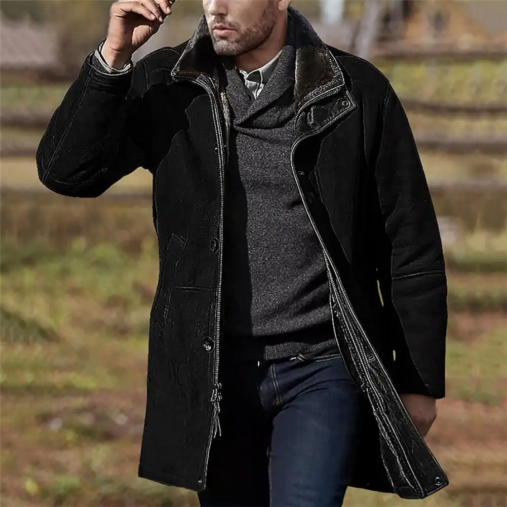 Good Casual Windbreaker All-match Attractive Lapel Long Jacket Men Winter Overcoat  Men Overcoat    Winter Overcoat