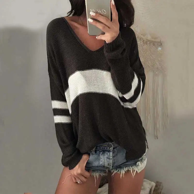 Сексуальный свитер с глубоким v-образным вырезом женские теплые вязаные свитера