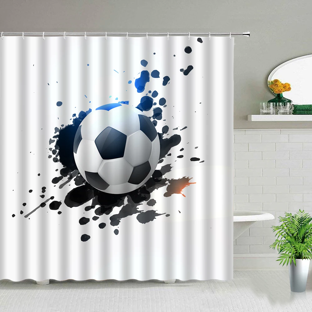 Football Abstract Painted Print Shower Curtain Waterproof Fabric Bathtub Decor Screen Boy Bath Curtains With Hook Washable Cloth |