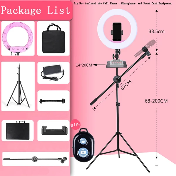 Pink Lamp Set 3 Светодиодный кольцевой светильник с держателем для телефона, тренога+ кронштейн стрелы, непрерывный светильник, комплекты для фото-и видеосъемки, красивый заполняющий светильник - Цвет: Pink Lamp Set 3