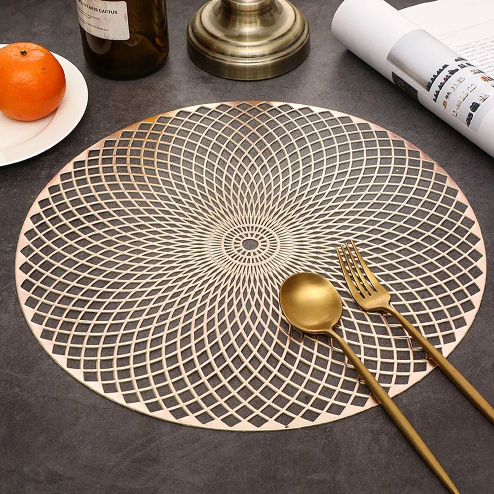 

Round PVC Placemat Tableware Mat Oil Water Resistant Heat Insulation Non-Slip Tablemat Coaster Pad For Kitchen Dining Table