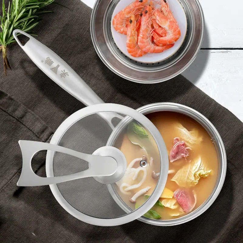 

Stainless Steel Milk Pot 304 Thick Household Small Soup Pot Steamer Baby Food Supplement Pot Induction Cooker General Cast Iron