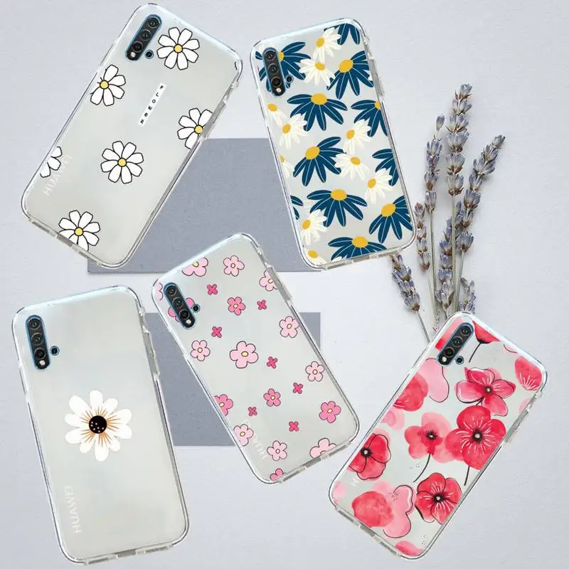 

Cute cartoon daisy flower Phone Case Transparent for Huawei honor P mate Y 20 30 40 10 8 5 6 7 9 i x c pro lite prime smart
