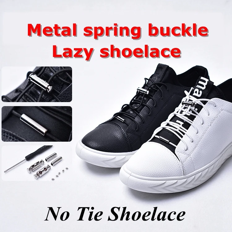 

1Pair Elastic buckle Shoelaces No Tie ShoeLaces Metal Lock Button Shoelace Kids Adult Quick Lazy Sneakers Shoes Lace Shoestrings
