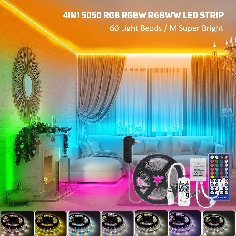 

Rgb Led Strip 5050 Lights For Room Rgbww Rgbw Warm White Decoration Bedroom Wifi Controller Led Ribbon Dc 12V Lighting Lamp Tape