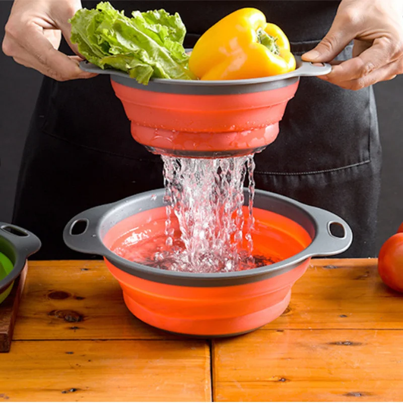 

Складная сливная корзина, корзина для мытья фруктов и овощей, складная сливная корзина для хранения, силиконовое сито, кухонный инструмент