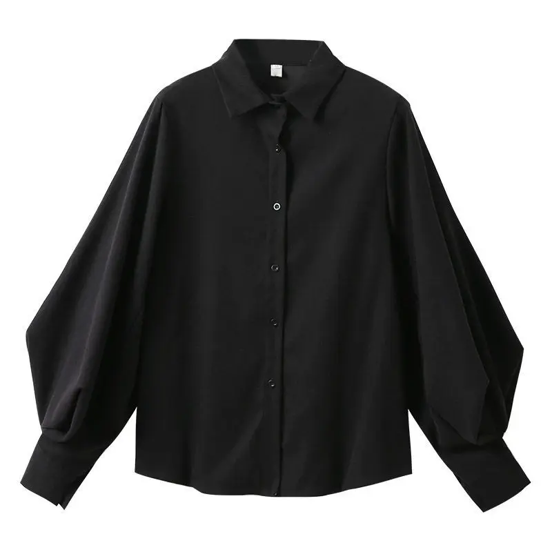 

Deeptown Vintage Shirts Women Autumn White Womens Blouses Fashion 2020 Solid Shirts Women Loose Puff Sleeve Button Up Shirt