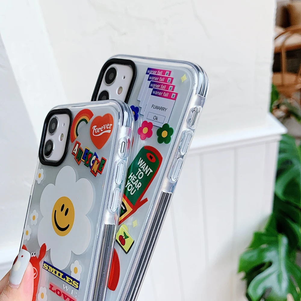 

Korean Cartoon Label Unicorn Phone Case For iPhone 12 11 Pro XS Max XR X 7 8 Plus SE 2020 Soft TPU Clear Full Back Cover 12Mini