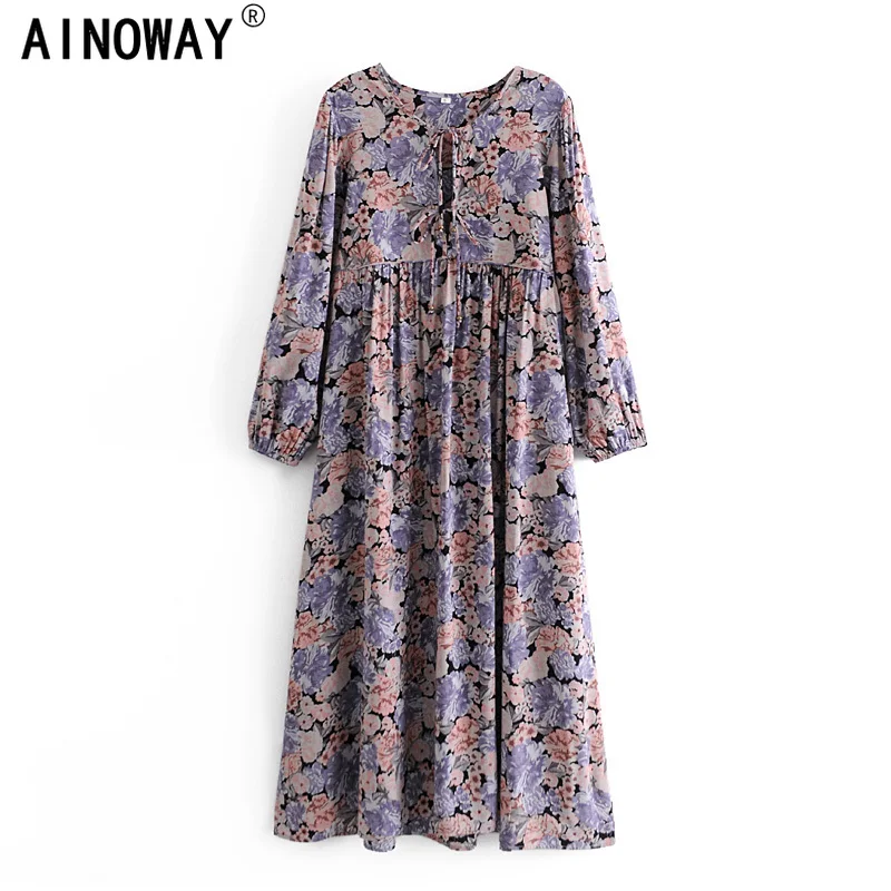 В богемном стиле винтажные Женские Длинные рукава в этническом с цветочным