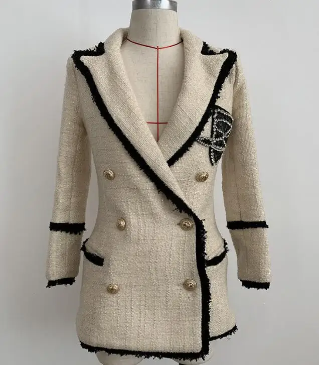 Женский твидовый пиджак элегантный длинный шерстяной дизайнерский подиумный