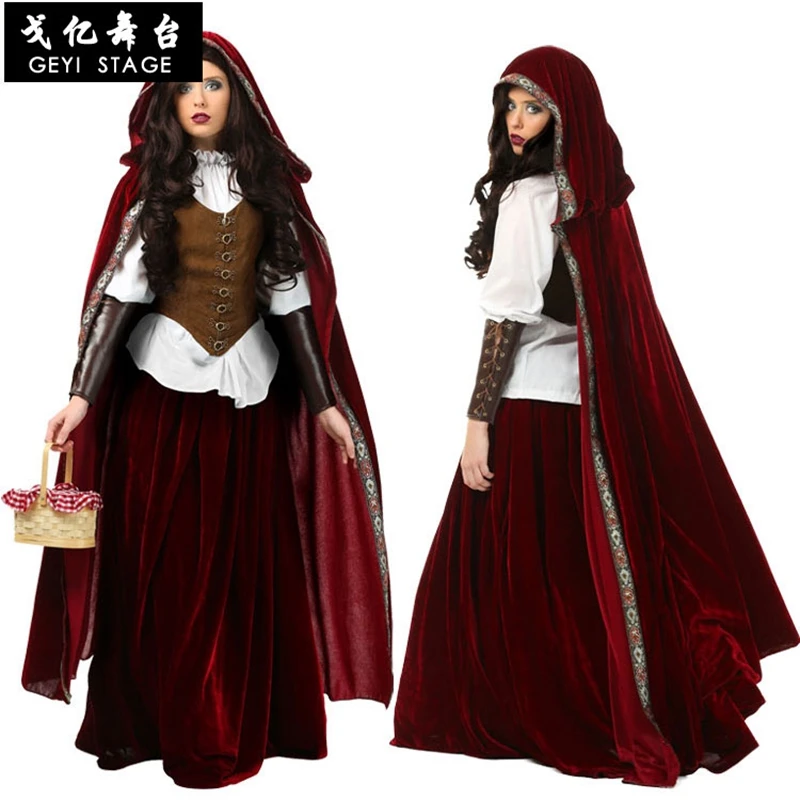 

Little red riding hood costume for women elegant cosplay adult halloween fantasy carnival fairy tale size S-5XL girl dress + clo