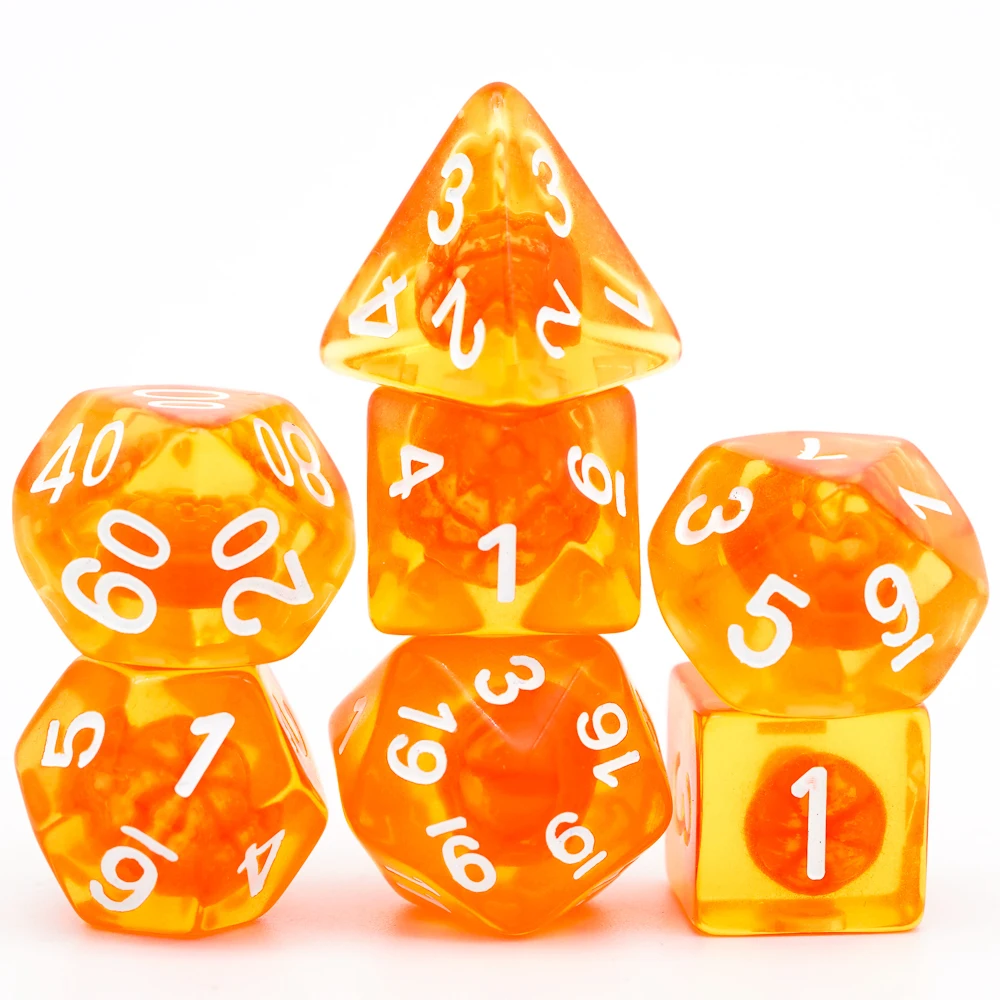 

7Pcs Orange Resin Dice Set D4 D6 D8 D10 D% D12 D20 D&D Dice Polyhedral Games Dice Set for Role Playing Game Table Games MTG RPG