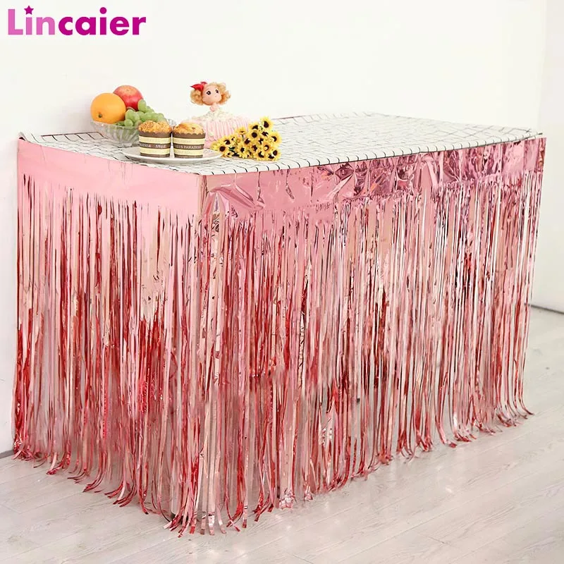 

270cm x 70cm Фольга Занавес Юбка для стола для девочек и мальчиков украшения для дня рождения детская одноразовая скатерть свадебные принадлежности для девичника