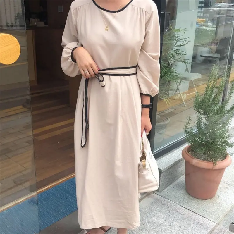 

HziriP Hot Streetwear O-neck Girls New Lady 2020 High Waist French Chic Fashion Elegance Vestidos Women Patchwork Long Dresses