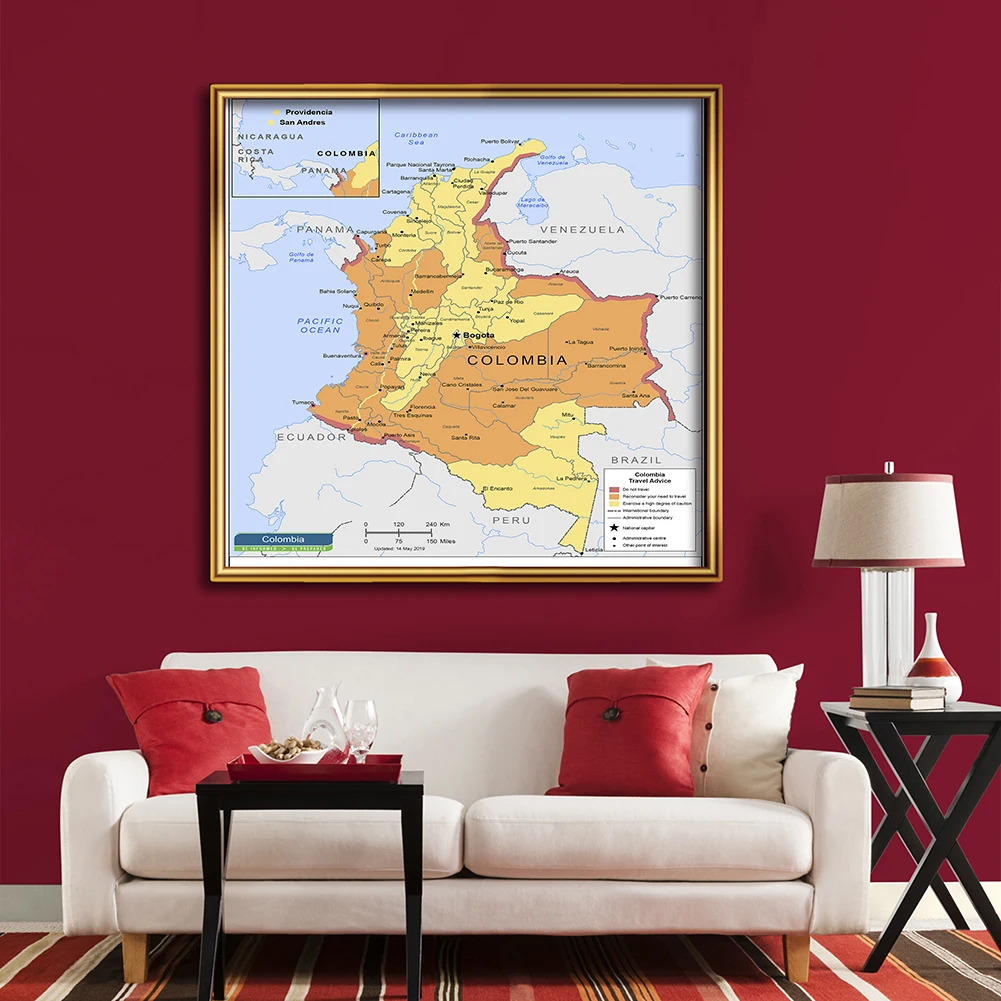 

150*150 cm Colombia Political Map Large Poster Non-woven Canvas Painting Home Decoration Children Study Supplies In Spanish