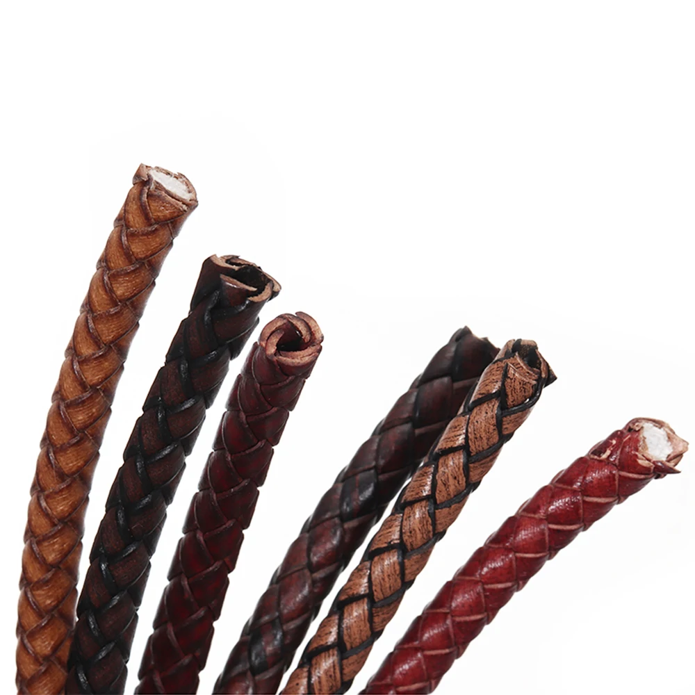 Круглая плетеная веревка из натуральной кожи 1 метр 6 мм для браслетов