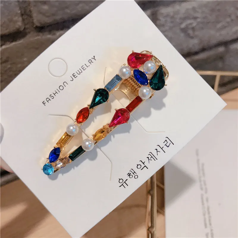 Korea Fashion Women Hair Pin Cute Color Rhinestone Pineapple Geometric Hollow Hair Clips for Girl Hair Jewelry Accessories - Окраска металла: 1